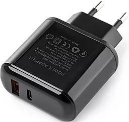 Сетевое зарядное устройство с быстрой зарядкой Vinga 18w PD/QC3.0 USB-C/USB-A ports display wall charger black (VWCQPACDBK) - миниатюра 3