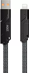 Кабель USB PD Proda PD-B96th 100w 5a 1.5m USB-A-C to Lightning/Type-C cable black (PD-B96th-BK) - миниатюра 2