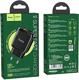 Сетевое зарядное устройство с быстрой зарядкой Hoco N5 Favor PD20W+QC3.0 USB-C+A Black - миниатюра 6