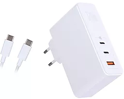 Мережевий зарядний пристрій з швидкою зарядкою Baseus GaN Mini 120W 2xUSB-C+A + USB-C Cable White (CCGAN-J02)