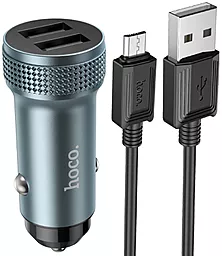 Автомобильное зарядное устройство Hoco Z49 12W 2.4A 2xUSB-A + micro USB Cable Grey