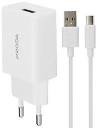 Сетевое зарядное устройство Proda PD-A43a 12W 2.4A USB-A + USB Type-C Cable White