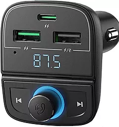 Автомобильное зарядное устройство с FM-модулятором Ugreen Car Charger Bluetooth D229 38W PD/QC 2xUSB-A-1xC Black (80910) - миниатюра 3