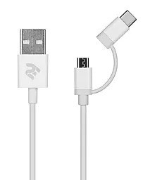 Кабель USB 2E 2-in-1 micro USB/Type-C Cable White