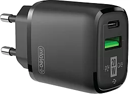 Мережевий зарядний пристрій Intaleo TCGQPD220 20w PD/QC USB-C/USB-A ports fast charger black