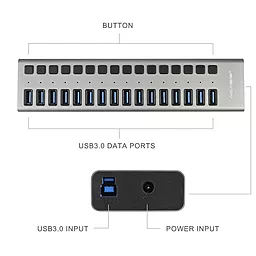 USB хаб Acasis H716 USB Hub with Power Supply Silver - миниатюра 2