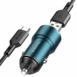 Автомобильное зарядное устройство Borofone BZ19 Wisdom 2xUSB 2.4A + USB-C Cable Sapphire Blue - миниатюра 2