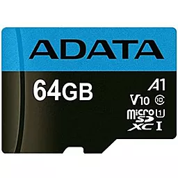 Карта памяти ADATA microSDXC 64GB Premier Class 10 UHS-I U1 V10 A1 (AUSDX64GUICL10A1-R)