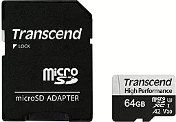 Карта памяти Transcend microSDXC High Perfomance 330S 64GB Class 10 UHS-I U3 V30 A2 + SD-адаптер (TS64GUSD330S)