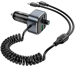 Автомобильное зарядное устройство с FM-модулятором Hoco E74 18W 3A QC3.0 2xUSB-A+Lightning + USB-C Cable Metal Gray - миниатюра 6