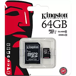 Карта памяти Kingston microSDXC 64GB Class 10 UHS-I U1 + SD-адаптер (SDC10G2/64GB) - миниатюра 2