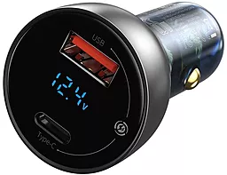Автомобильное зарядное устройство с быстрой зарядкой Baseus Particular Digital Display PPS USB + USB Type-C Car Charger 65W QC Silver