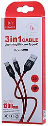Кабель USB Usams Suit 3-in-1 USB to Type-C/Lightning cable red (US-SJ162) - миниатюра 2