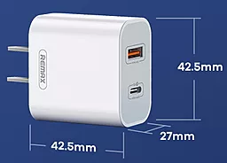 Сетевое зарядное устройство с быстрой зарядкой Remax Surie Fast Charger PD/QC 20W USB-A+C White (RP-U68) - миниатюра 6