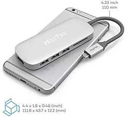 Мультипортовый USB Type-C хаб HooToo HDMI/SD Card Reader/3хUSB 3.0/USB-С Silver (HT-UC001 / HT-UC001SL/HT-UC001-SL) - миниатюра 5