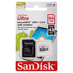 Карта памяти SanDisk microSDXC 64GB Ultra Class 10 UHS-I + SD-адаптер (SDSQUNB-064G-GN3MA) - миниатюра 3