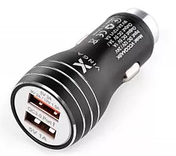 Автомобильное зарядное устройство с быстрой зарядкой Vinga Аluminium 18w QC3.0 2xUSB-A ports car charger black (VCCQAABK)