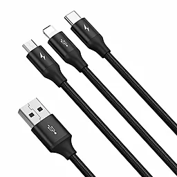 Кабель USB Baseus Rapid 3.5A 3-in-1 USB to Type-C/Lightning/micro USB Cable black (CAJS000001) - миниатюра 2