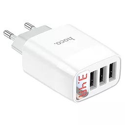 Сетевое зарядное устройство Hoco C93A 3-port Digital Display Ease Charge White - миниатюра 4