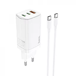 Мережевий зарядний пристрій з швидкою зарядкою Hoco N16 2xUSB-C+A 65W + USB C-C Cable White