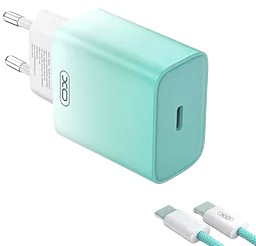 Сетевое зарядное устройство XO CE18 30w PD USB-C fasr charger + USB-C to USB-C cable blue