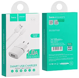 Сетевое зарядное устройство Hoco С12 Smart Charger 1USB 1A with Micro USB Cable White - миниатюра 5