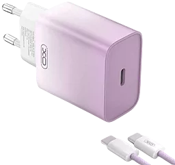 Сетевое зарядное устройство XO CE18 30w PD USB-C fasr charger + USB-C to USB-C cable purple