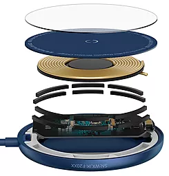 Беспроводное (индукционное) зарядное устройство быстрой QI зарядки Baseus Simple Mini Magnetic Wireless Charger 15W Blue (WXJK-H03) - миниатюра 5