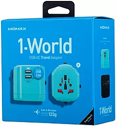 Сетевое зарядное устройство Momax 1-World Travel Adapter AC port 2.5a 2xUSB-A (UK/EU/US/JP/CN/AU) blue (UA1B2) - миниатюра 7