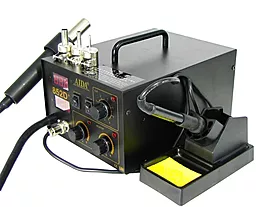 Паяльная станция двухканальная, комбинированная термовоздушная, компрессорная Aida 852D+ (Фен, паяльник, 900М, ESD Safe, 350Вт) - миниатюра 2