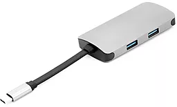 Мультипортовий Type-C хаб PowerPlant USB-C -> HDMI 4K, USB 3.0, USB Type-C, RJ45 Grey (CA911691)