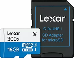 Карта памяти Lexar microSDHC 16GB 300x Class 10 UHS-I U1 + SD-адаптер (LSDMI16GBB1EU300A)