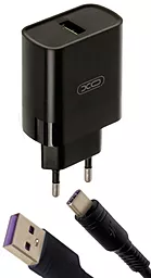 Сетевое зарядное устройство с быстрой зарядкой XO L63 QC3.0 2.4A 15W + USB Type-C Cable Black