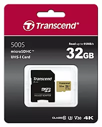 Карта памяти Transcend microSDHC 32GB 500S Class 10 UHS-I U3 V30 + SD-адаптер (TS32GUSD500S)
