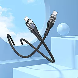 Кабель USB PD Hoco U115 Transparent + LED Display 20W 3A 1.2M USB Type- C - Lightning Cable Black - миниатюра 5