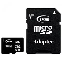 Карта памяти Team microSDHC 16GB 500x Class 10 UHS-I U1 + SD-адаптер (TUSDH16GCL10U03)