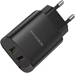 Сетевое зарядное устройство Borofone BN2 2xUSB-A ports home charger + lightning cable black - миниатюра 3