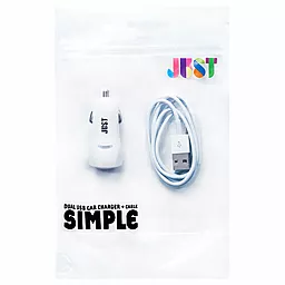 Автомобильное зарядное устройство JUST Simple Dual USB Car Charger (2.1A/2USB) + Lightning cable White (CCHRGR-SMP2LGHT-WHT) - миниатюра 4