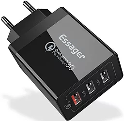 Сетевое зарядное устройство Essager 30w QC3.0 3xUSB-A ports charger black (ECTQC3-FBB01)