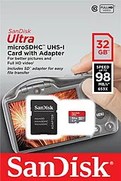 Карта пам'яті SanDisk microSDHC 32GB Ultra Class 10 UHS-I U1 A1 + SD-адаптер (SDSQUNR-032G-GN3MA)