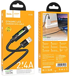 Кабель USB Hoco U126 Dunamic LED 12w 2.4a 1.2m Lightning cable  black - миниатюра 4