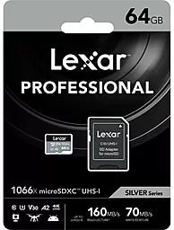 Карта памяти Lexar microSDXC 64GB 1066x Silver Class 10 UHS-I U3 V30 A2 + SD-адаптер (LMS1066064G-BNANG)