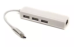 USB Type-C концентратор (хаб) мультипортовий PowerPlant USB 3.1 Type-C to 3 port USB 2.0 + Ethernet (CA910397)