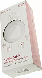 Монопод Rock Space Selfie stick with wire control & light ROT0770 White - миниатюра 3