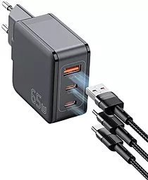 Сетевое зарядное устройство Essager Matrix GaN 65W PD/QC3.0 USB-A-2C Black (ECT2CA-JZB01-Z) - миниатюра 4