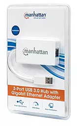 Мультипортовий USB-A хаб Manhattan Pocket Hub 3-port USB3.0 + RJ45 Gigabit Ethernet - мініатюра 3