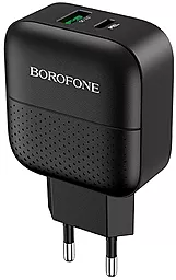 Мережевий зарядний пристрій з швидкою зарядкою Borofone BA46A Premium 18w PD USB-C/USB-A ports home charger black