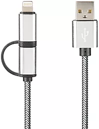Кабель USB Gelius Pro Combo 2-in-1 USB to Lightning/micro USB Cable silver - миниатюра 2