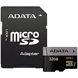 Карта памяти ADATA microSDHC 32GB Premier Pro Class 10 UHS-I U3 V30 + SD-адаптер (AUSDH32GUI3V30G-RA1)