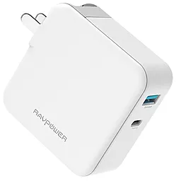 Сетевое зарядное устройство с быстрой зарядкой RavPower 2-Port Wall Charger (EU) 45W AC + PD + QC3.0 White (RP-PC081WH)